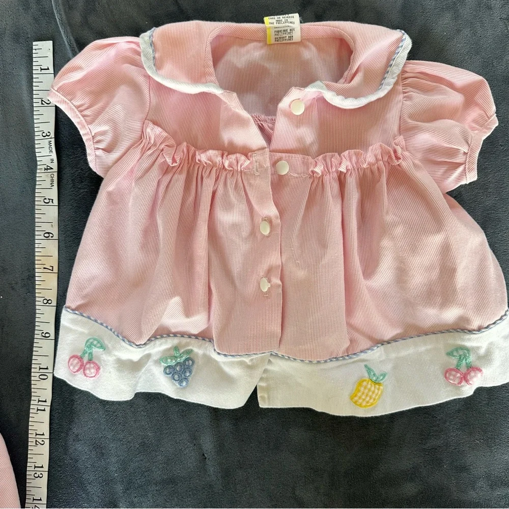 Pink Kids Matching Set with Embroidered Fruits - Picture 3 of 7